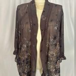 Xhilaration Brown and Yellow Flutter Sleeve Kimono Relaxed Fit (804) Photo 0