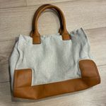 Tory Burch Ella Canvas Embroidered Leather Beige Tote Bag Photo 2