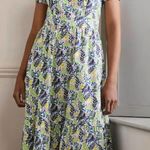 Boden Square Neck Tiered Dress Multi Lemon Foliage Size 14 Photo 0