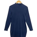 Old Navy  Dress Womens L High Mock Neck Micro Ribbed Long Sleeve Bodycon Blue Photo 0