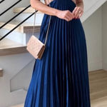 Abercrombie & Fitch Abercrombie Fitch Maxi Dress Satin Giselle Pleated Cutout Navy Size XS‎ Photo 0