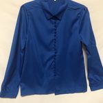 Womens Dressy L/S Button Down Blue Blouse Shirt Size L Photo 1