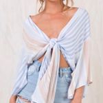 Princess Polly Striped Bungalow Tie Front Blouse Photo 0