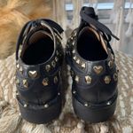 Twin Set Black Leather Gold Studded Low Combat Boots Lace Up Oxfords Size 35 Photo 2