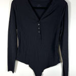 Nike  XL Womens Dri Fit Luxe Henley Bodysuit Cut Out Black Long Sleeve‎ Athletic Photo 0