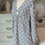 As You Wish As U Wish Long Sleeve O Ring Dress Silky Blue Navy Mauve Print Womens Small New Photo 4