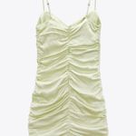ZARA Ruched Satin Effect Mint Mini Summer Boho Wedding Party Cocktail Dress Photo 8