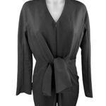 Kaelen Black Front Tie Zip V Neck Long Sleeve Straight Capri Jumpsuit Size 0 Photo 3