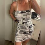 SheIn Newspaper print bodycon fitted mini dress white black Small Photo 2