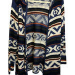 One World  Sweater Women's Size Large hooded cardigan Aztec open front knit Photo 0