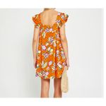 Kourt Aria Linen Tropical Short Dress Pockets Fruit Bird Medium Orange Photo 4