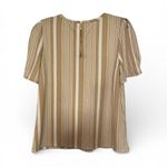 Liz Claiborne  Striped Top Women’s Lg Tan White Puff Pleated Sleeve Soft Office Photo 1
