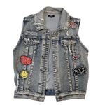 ChiOle Distressed Cropped Denim Vest S patches crop 90s rocker rock concert Blue Photo 11