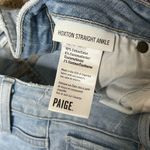 Paige  Hoxton Light Wash High Rise Ruffled Straight Ankle Crop Stretch Jeans Photo 8