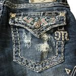 Miss Me  Y2K Signature Dark Wash VTG Tribal Blue Jean Shorts with Embroidery Photo 4