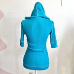 Vintage Ribbed Hoodie Top Y2K 2000s Glam Indie Sleaze Blue Small Photo 1