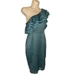 Haute Monde  Womens One Shoulder Lace Bodycon Cocktail Dress Teal Size Medium Photo 1