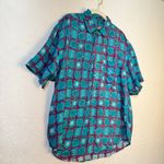 Creative Edge South Western Print Silk Button Up Blouse Size Large Short Sleeve Green Photo 7