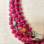 Silver tone pink beaded with carnelian 6 strand statement necklace Silver Photo 6