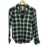 H&M Women’s Plaid Button Down Beetle Beaded Embellished Top Green/White 4 Photo 1