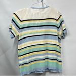 Cherokee  Women's m Short Sleeve striped Sweater button down Blue yellow White Photo 1