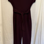 EXPRESS  Medium Jumpsuit Full Length Burgundy Short Sleeve‎ Pockets Bow Tie Front Photo 0