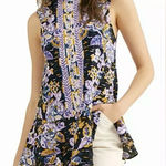 Free People ‎ Summer In Tulum Linen Tunic Top Purple Women's Large Boho Floral Photo 0