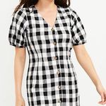 Loft Black & White Gingham Button V-Neck Dress Size 00 NWT Photo 0