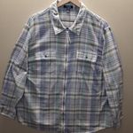 CHAPS  Top Womens 2X Pastel Plaid Zip Up Cotton Twill Long Sleeve Front Pockets Photo 1