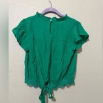 NWT MINE SHORT SLEEVE BLOUSE Elegant Green Lace Trim Top Size L Photo 2