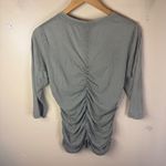 XCVI Olive Green Ruched 3/4 Sleeve V-Neck Top Women's Medium Boho Stretch Blouse Photo 6