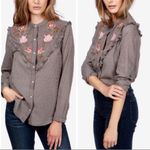 Lucky Brand  embroidered floral ruffle long sleeve snap button down shirt Size S Photo 1