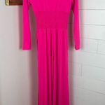Venus Smocked Waist Jumpsuit Barbie Pink Wide Leg Slit Stretch Size Small Photo 1