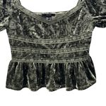 Forever 21 Milkmaid Top M Goblincore Green Velour Peplum Y2K Fairy Romantic Bohemian Photo 4