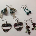 Lot Of 4 Handmade Costume Earrings Pierced Dangle Bead Heart, Indian Headdress Photo 0