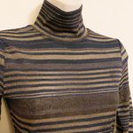 BCBGMAXAZRIA Striped Metallic Blue and Gold Sheer Long-Sleeve Turtleneck size X-Small Photo 4