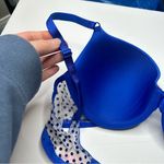 Victoria's Secret Blue and White Polka Dot Bra 36C lined perfect coverage Photo 3