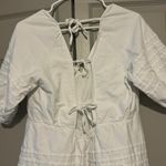7 For All Mankind  White Puff Sleeve Babydoll Mini Tie Back Dress Large Photo 5