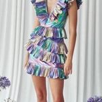 Celia B Acke Metalic Pleated Mini Dress Multi Womens Size Large Blue Photo 1