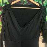 Anthropologie Black Maxi Dress Gown Medium TALL Ruched Sleeves Pleated Flared Skirt Long Photo 3