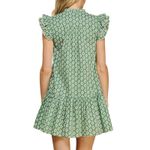 Hausen Aztec Diamond Print Cap Sleeve Ruffle Hem Mini Dress Green White Size M Size M Photo 3