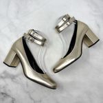 Saint Laurent NEW  Babies Edgy Mary Jane Ankle Strap Pumps Mid Heels Gold 38.5 Photo 2