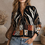 VTG Y2K Cache Womens Chenille Patchwork Zip Jacket Size S Animal Print Artwear Brown Photo 0