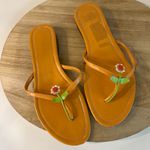 Amanda Smith Floral Embellished 90s Orange Leather Thong Sandals Size 8.5 Photo 8