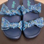 Alegria  Dream Fit Sage Roses Blue Quilt Satin Platform Slide Sandals 39 9 Photo 3