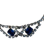 Vintage Royal Blue & Light blue Rhinestone Necklace Silver Tone Photo 2