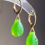 Handmade green opal teardrop Czech glass simple minimalist earrings💚 Photo 2