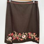 Ann Taylor Loft Womens Brown Floral Embroidered Skirt Wool Rayon Modest SIze 10 Photo 0