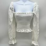 Reformation Woman’s White Smocked 100% Linen Long Sleeve Square Neck Blouse-Sz S Photo 0