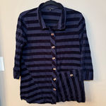 John Mark  Striped Button Down 3/4 Sleeve Blouse‎ Navy Size Small Photo 0
